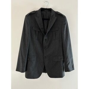 Banana Republic Mens 42R Wool Military Blazer Jacket Charcoal Gray 680712-00
